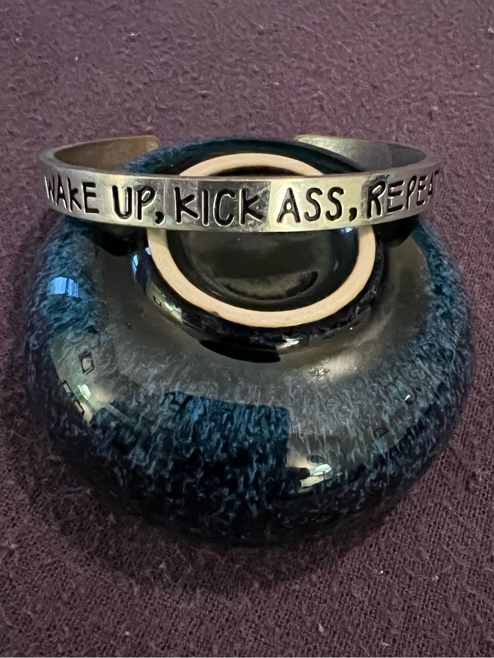 WAKE UP, KICK ASS, REPEAT - Motivational Silver Tone Metal Cuff Bracelet